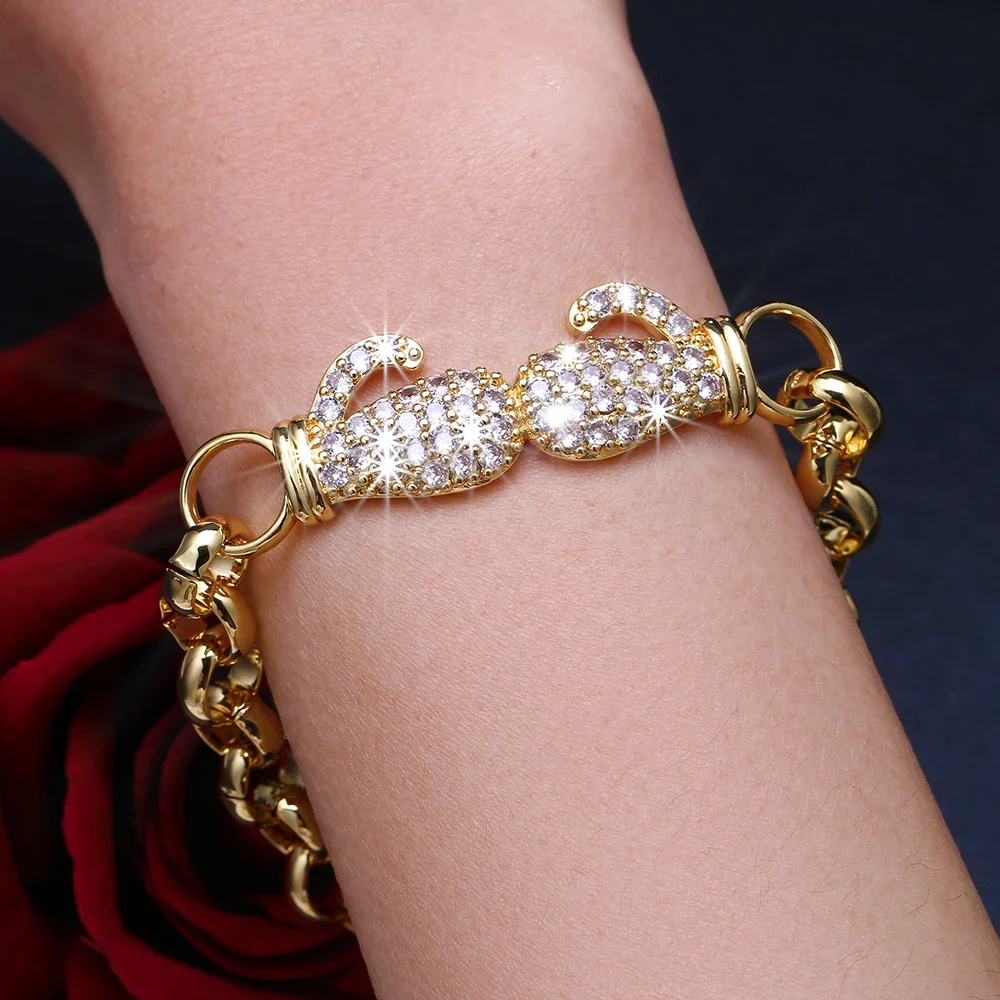 LXOEN New Arrival Luxury Stackable Statement Bangle for Women Wedding Cubic Zircon Crystal CZ Dubai Gold Plated Bracelets Gifts