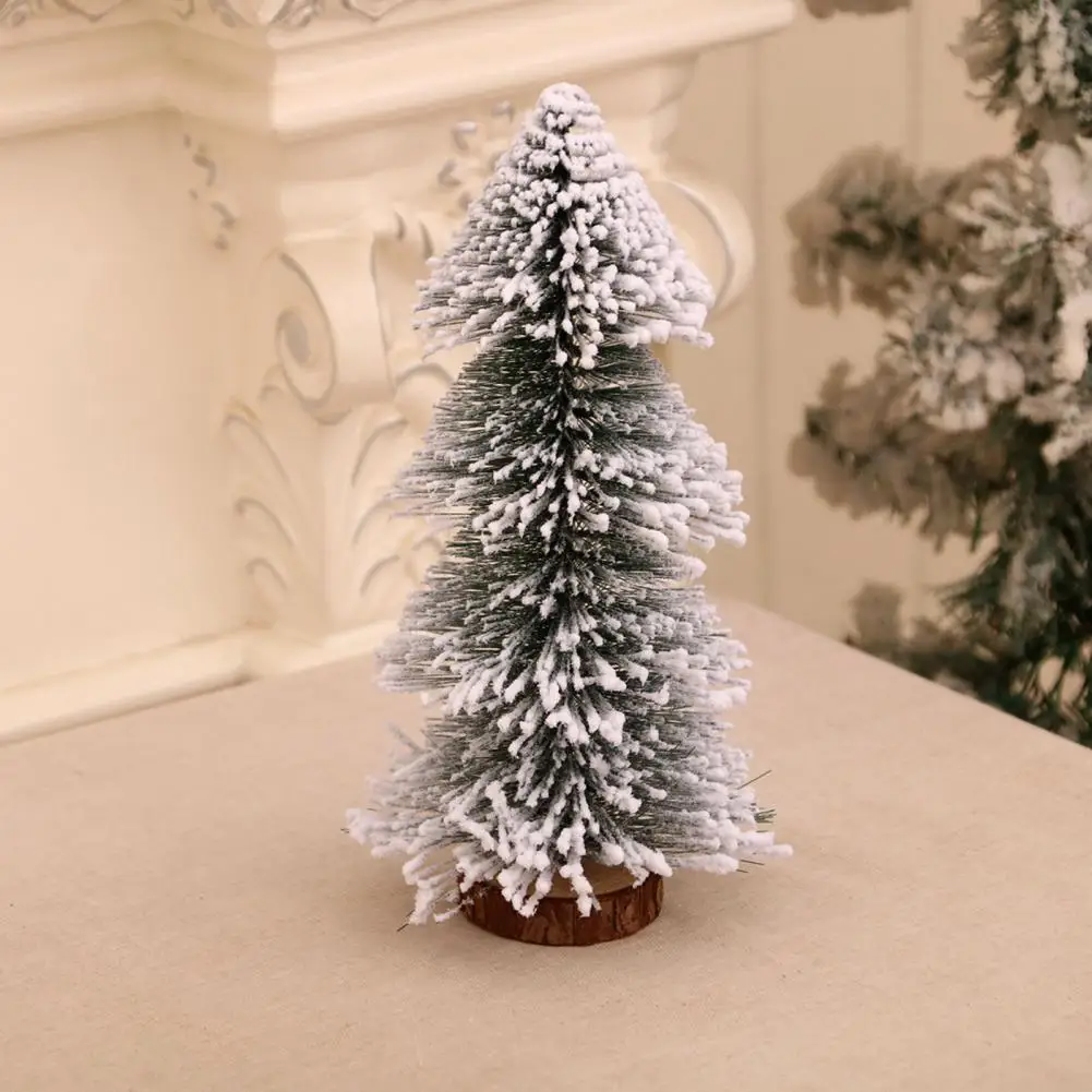 Snow Flocked Pencil Pine Tree Figurine LED Light-up Cedarwood Holiday Tabletop Decor Artificial Christmas Tree Home Decor