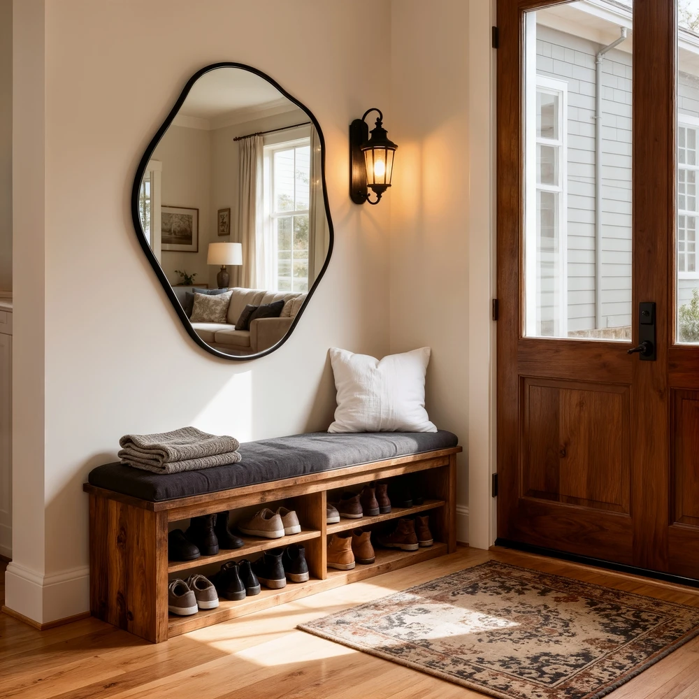 Asymmetrical Black Wall Mirror, Large Irregular Modern Wall Mounted Mirror with Aluminum Alloy Frame, Unique Freeform Decorative Art Mirror for Living Room, Bedroom, Entryway & Hallway