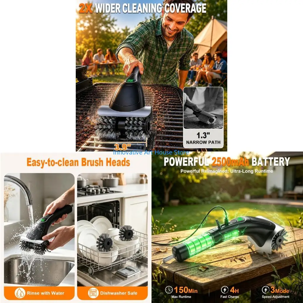 E1PC Barbecue Care Brush Electric Rechargeable Handheld Tool for Cooking Rack Washing, Family Meal Follow Up Duties