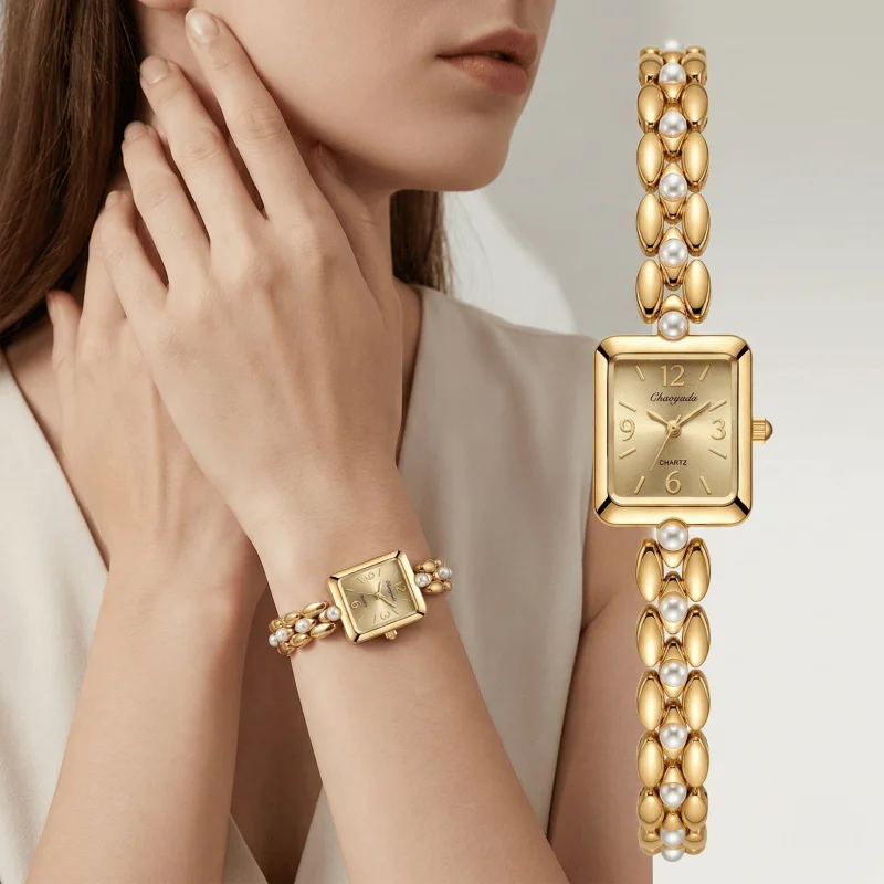 

Роскошные брендовые женские часы, модные квадратные золотые часы для женщин, минималистичные элегантные женские наручные часы с браслетом, подарок Reloj Mujer