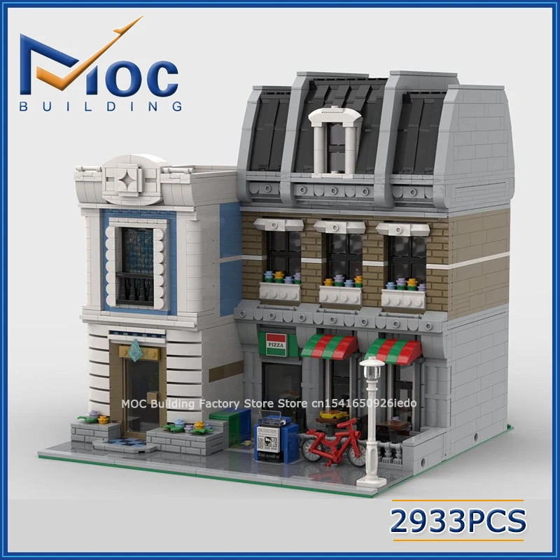 

MOC Building Blocks The Pizza Parlor & Arcade Model Modular Architecture Street View Toys DIY Assemble Bricks Creative Xmas Gift