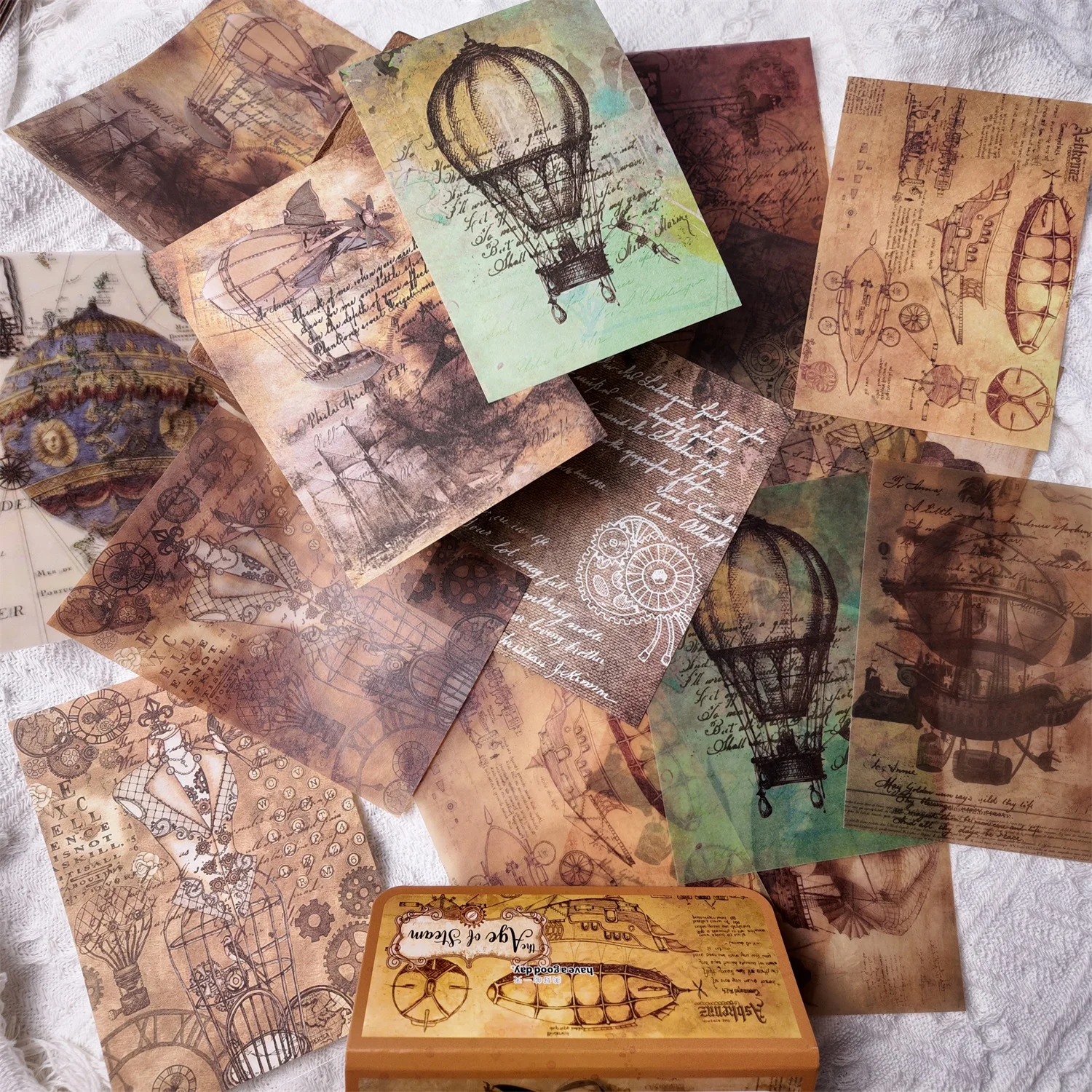 JIANQI 20 Sheets Vintage Gear Material Pape Retro Flower Diy Decorative Scrapbooking Background collage Art paper