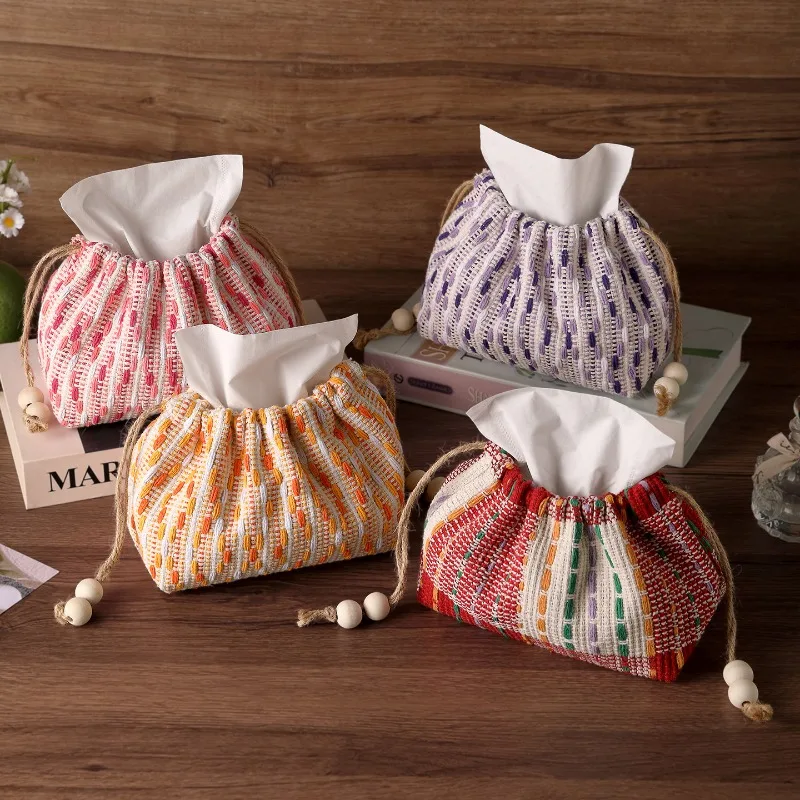 

New Small Fragrant Linen Lace Tissue Box Napkins Paper Box Tissue Cover Hanging Decoration Tissue Box Adhesive Buckle