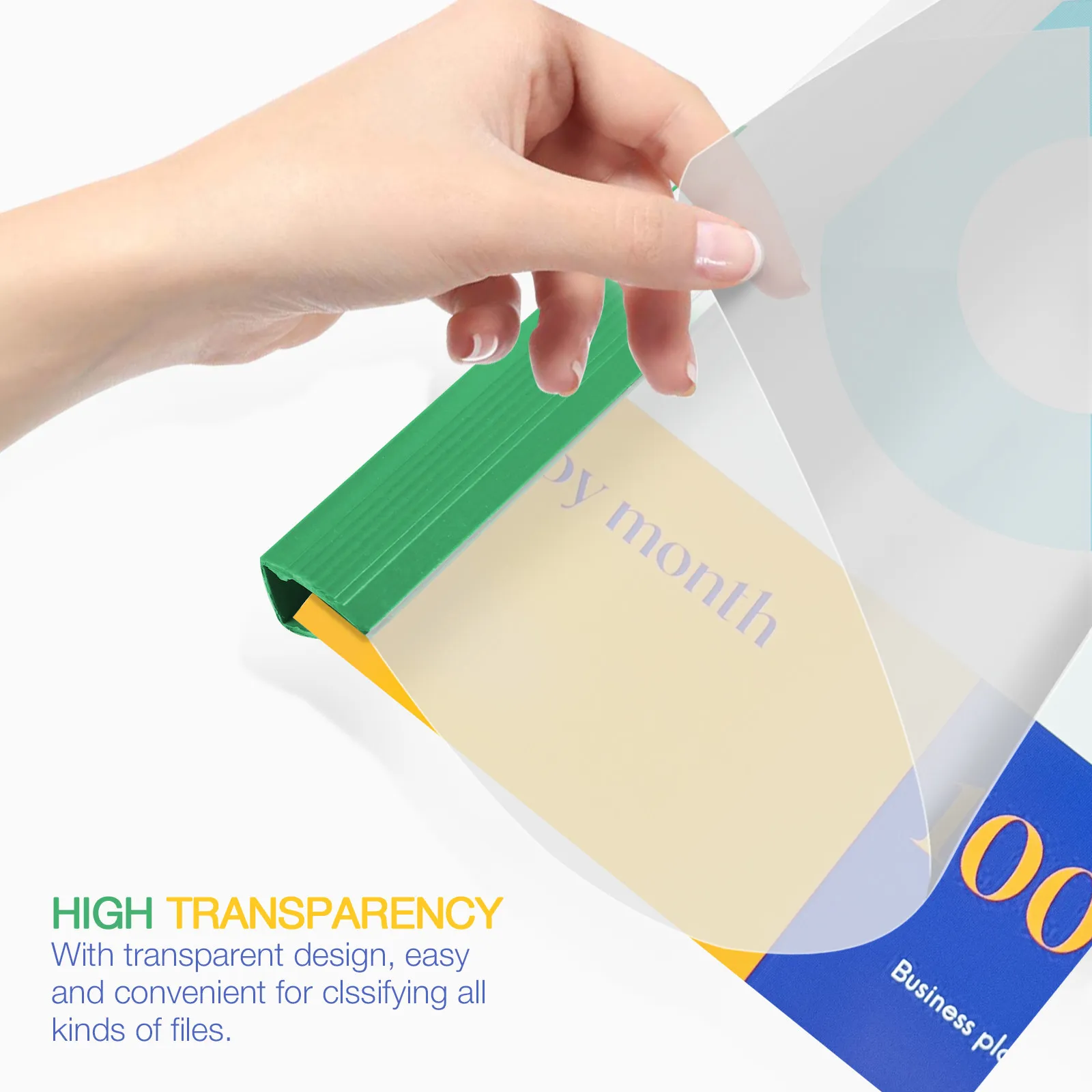 10Pcs Clear Plastic File Folders A4 Draw Rod Clamps Non-Slip Document Holder for Schools Enterprises Individuals File Storage