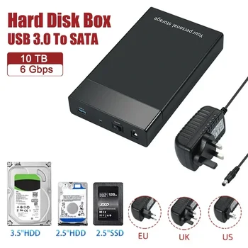 HDD 케이스 외장 하드 드라이브 디스크 인클로저, SATA to USB 3.0 어댑터, 3.5 인치 SSD 디스크, 6Gbps, 10TB HDD 박스 케이스, 3.5 인치, 2.5 인치 