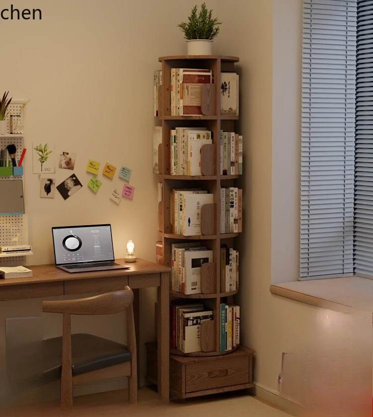 

HTT rotating bookshelf integrated against the wall movable 360-degree bookcase corner floor shelf