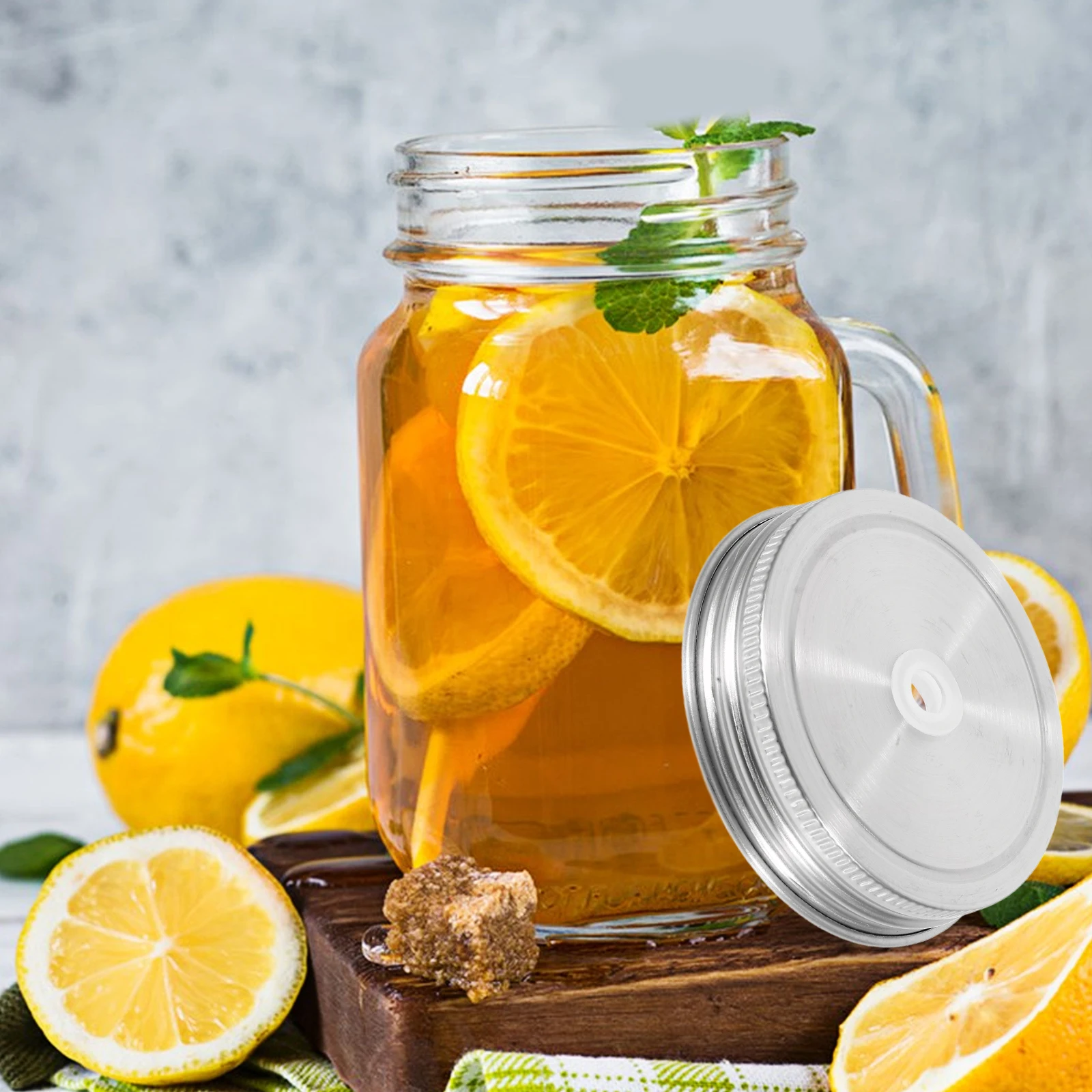 

4pcs Stainless Steel Straw Hole Mason Jar Lids Sealing Covers Airtight Storage Wide Mouth Tinplate Canning Caps