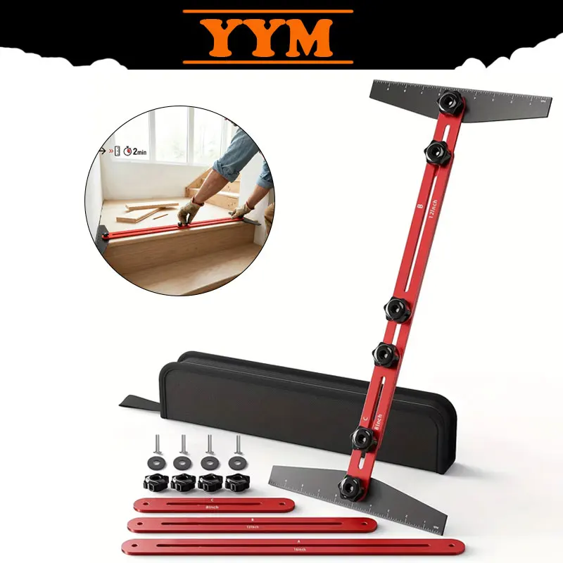 YYM Stair Tread Gauge Template Tool, Adjustable Aluminum Alloy Stair Measuring Layout Tool for Carpenter Staircase Installation