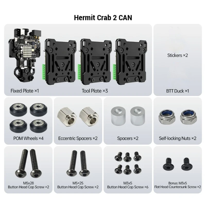 

2023 New Hermit Crabbed CAN 3D Printers Upgraded Pom Sliders Plate Hotend Tool