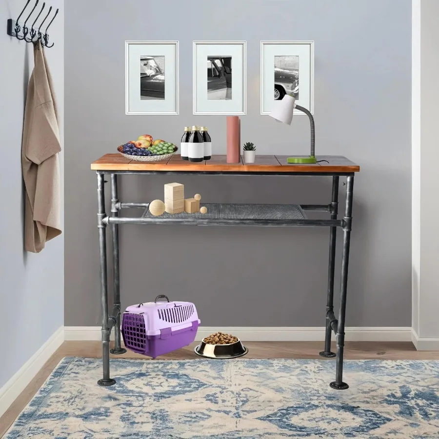 

Industrial Rustic 41.3" Height Solid Pine Wood Top Rectangular Pub Bar Table Bar Height Kitchen Dining Room Table with Extra Sh