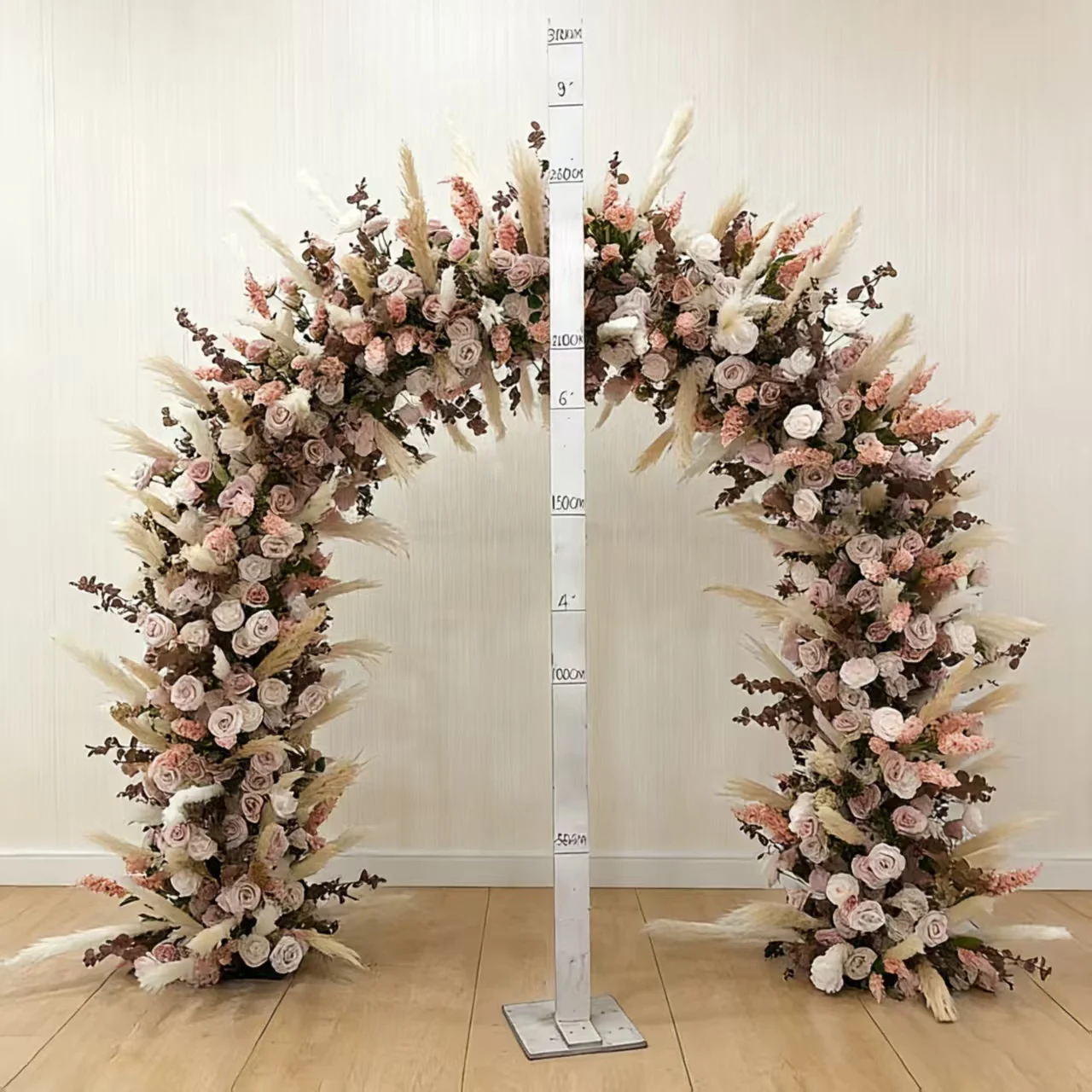 Wedding Decoration Autumn Nude Color Arch Pampas Background Artificial Rose Flower Stage Events Arch Wedding Background