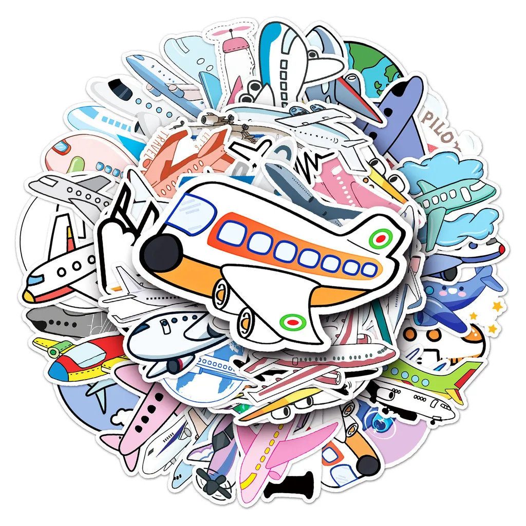 50 Charming Airplane Decals - Reusable Vinyl Stickers for Travel Lovers, Tech Gadgets & Creative DIY Projects AnimeWorlds Store