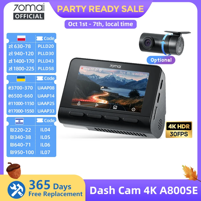70mai 4K Dash Cam A800SE Upgraded Version of 70mai A800S Voice Control Supercapatior GPS ADAS Car DVR 70mai A800SE UHD Wifi 6