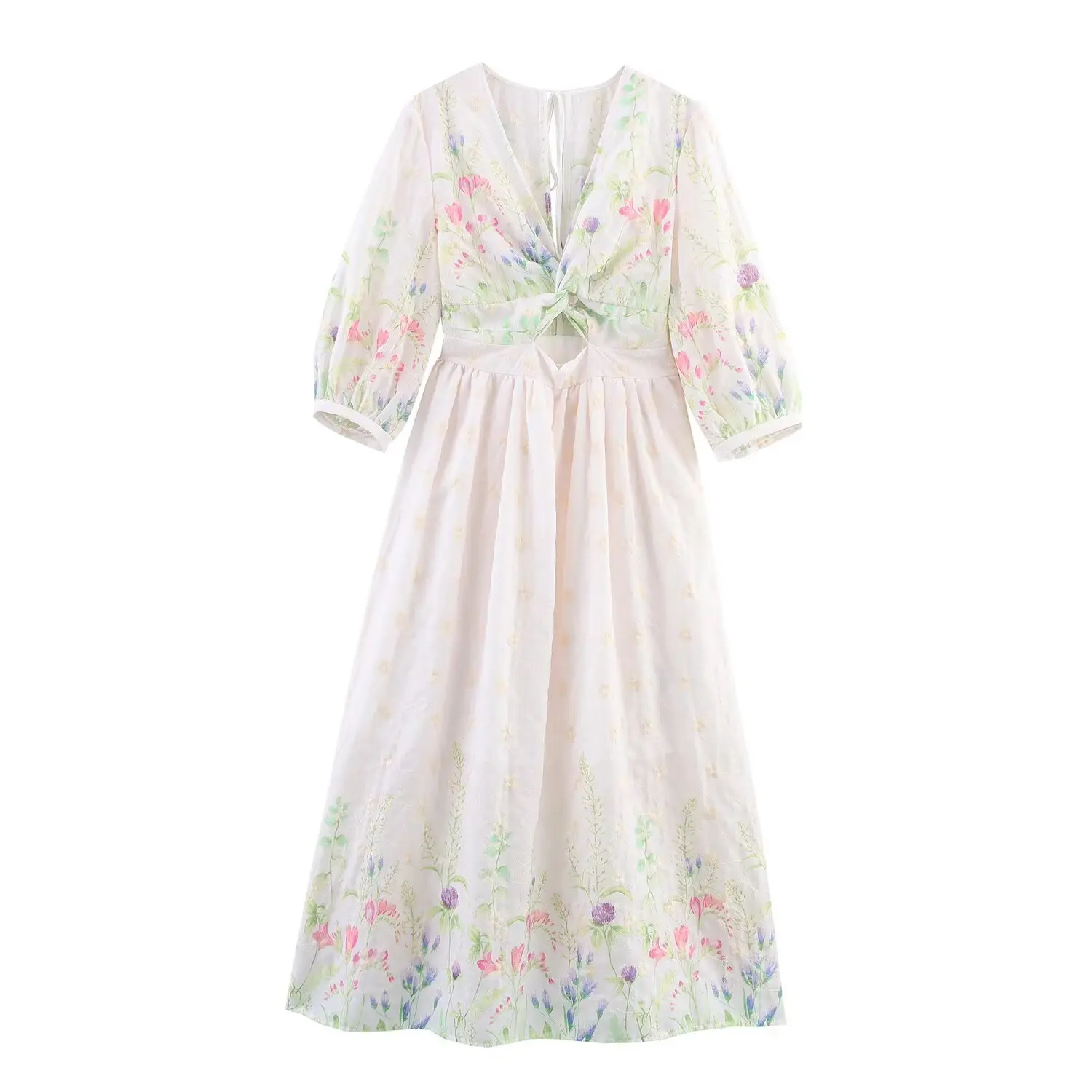

Elegant Flower Embroidery Hollow Out Lace Evening Dresses Women Summer Short Sleeve Princess Retro Midi Long Party Dress Gradien