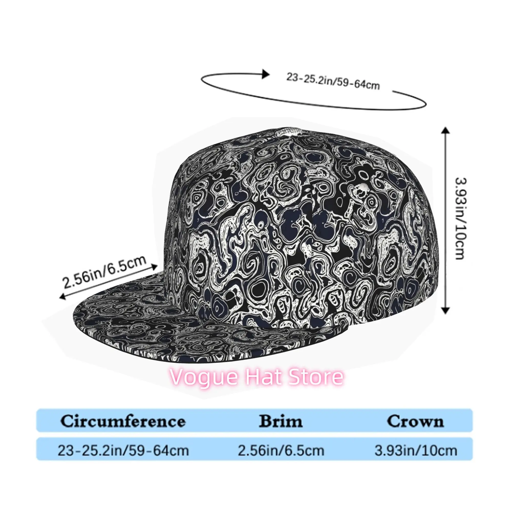 A Cap Featuring an Abstract Swirl Design, Suitable for All Genders, with a Flat Brim. This Snapback Trucker Hat Is Ideal for Hip