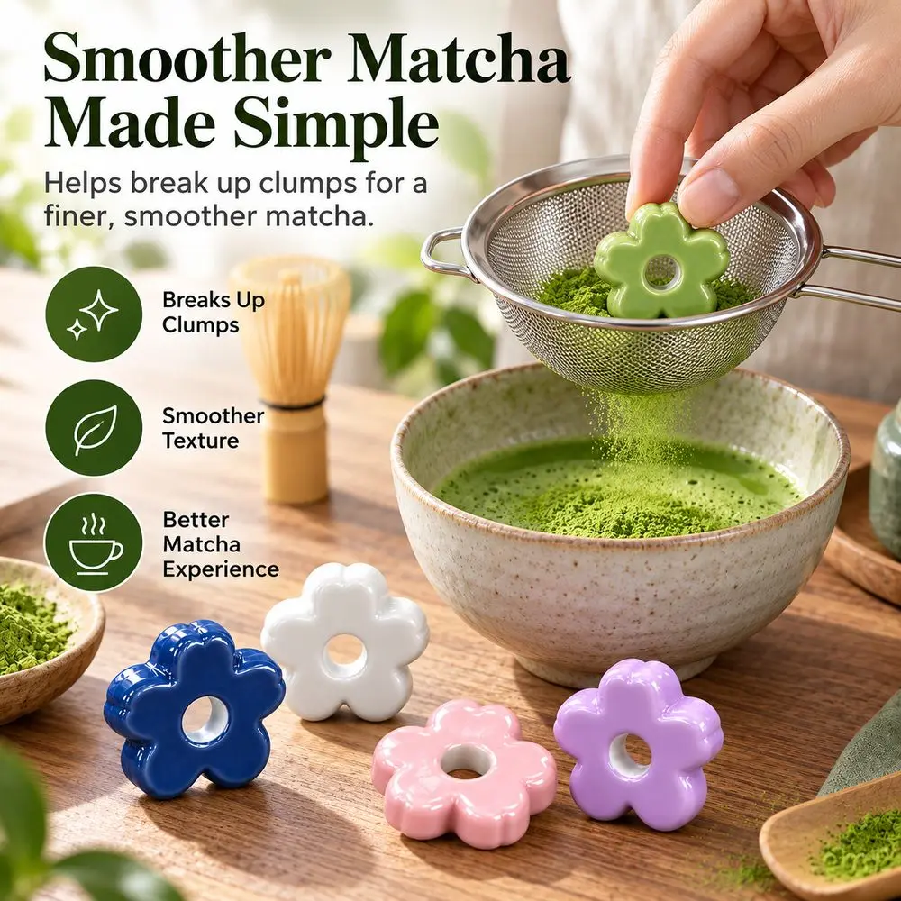 New Ceramics Matcha Sifter Fine Mesh Durable Tea Sieve Rolling Beads Flower Shape Powder Sifter Tea Ceremony