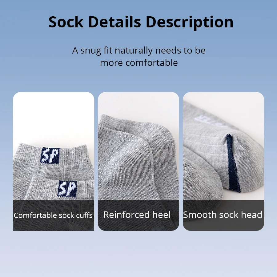 5 Pairs Mens Letters SP Short Socks Spring And Summer Shallow Low Top Sport Short Socks Trend In Tube Socks