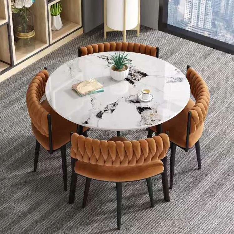 Modern Commercial 4-Seater Dining Table Set Economical Marble Cafe Chairs for Mall School Restaurant & Dining Room Furniture