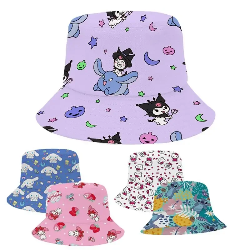 Miniso New Sanrio Fisherman's Hat Kuromi Accessories Cute Anime Basin Cap Strolling Sun Protection Sun Hat Toys for Girls Gift