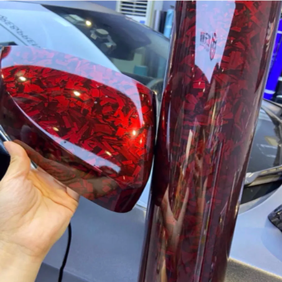 

PET Glossy Carbon Fiber Forged Red Vinyl Wrap Films Car Motorcycle Self Adhesive Body Film Stickers Auto Decor Accessories