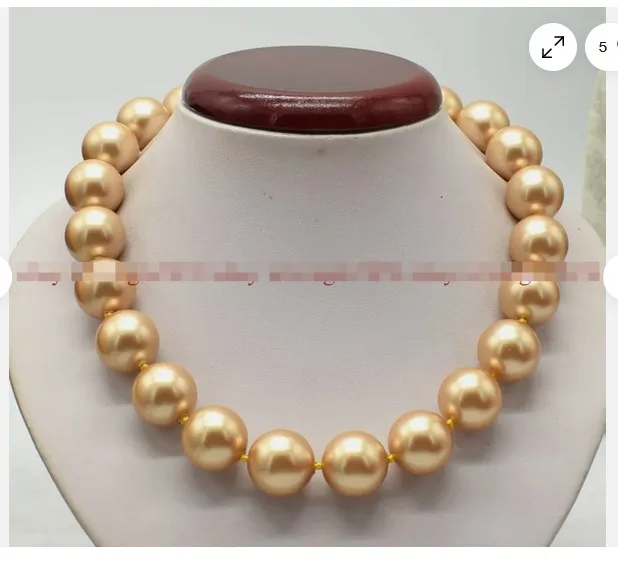 

14mm Golden South Sea Shell Pearl Round Beads Necklace 18"