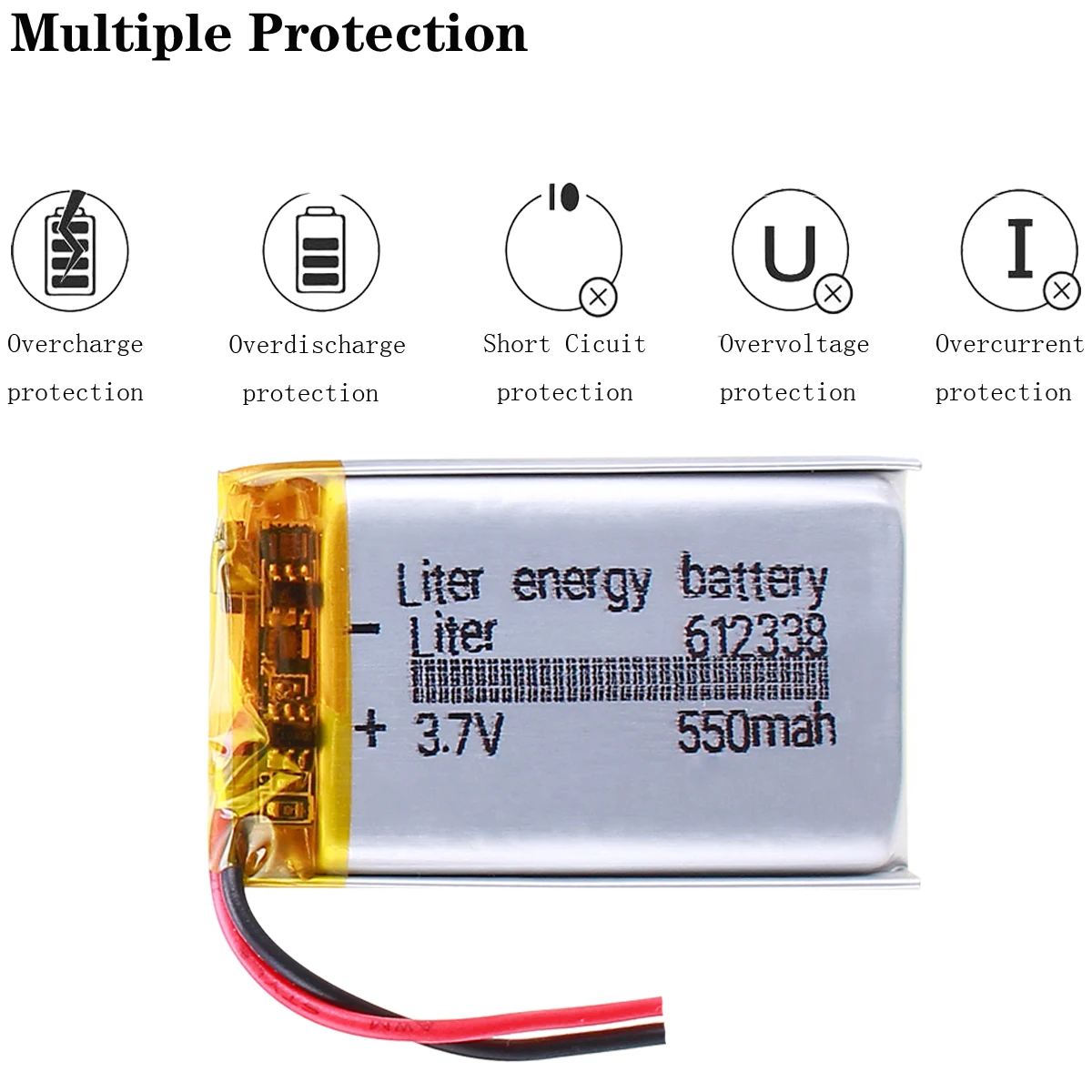 Polymer battery 612338 3.7v 550mah smart home MP3 speakers Li-ion battery for dvr,GPS,mp3,mp4,cell phone,speaker