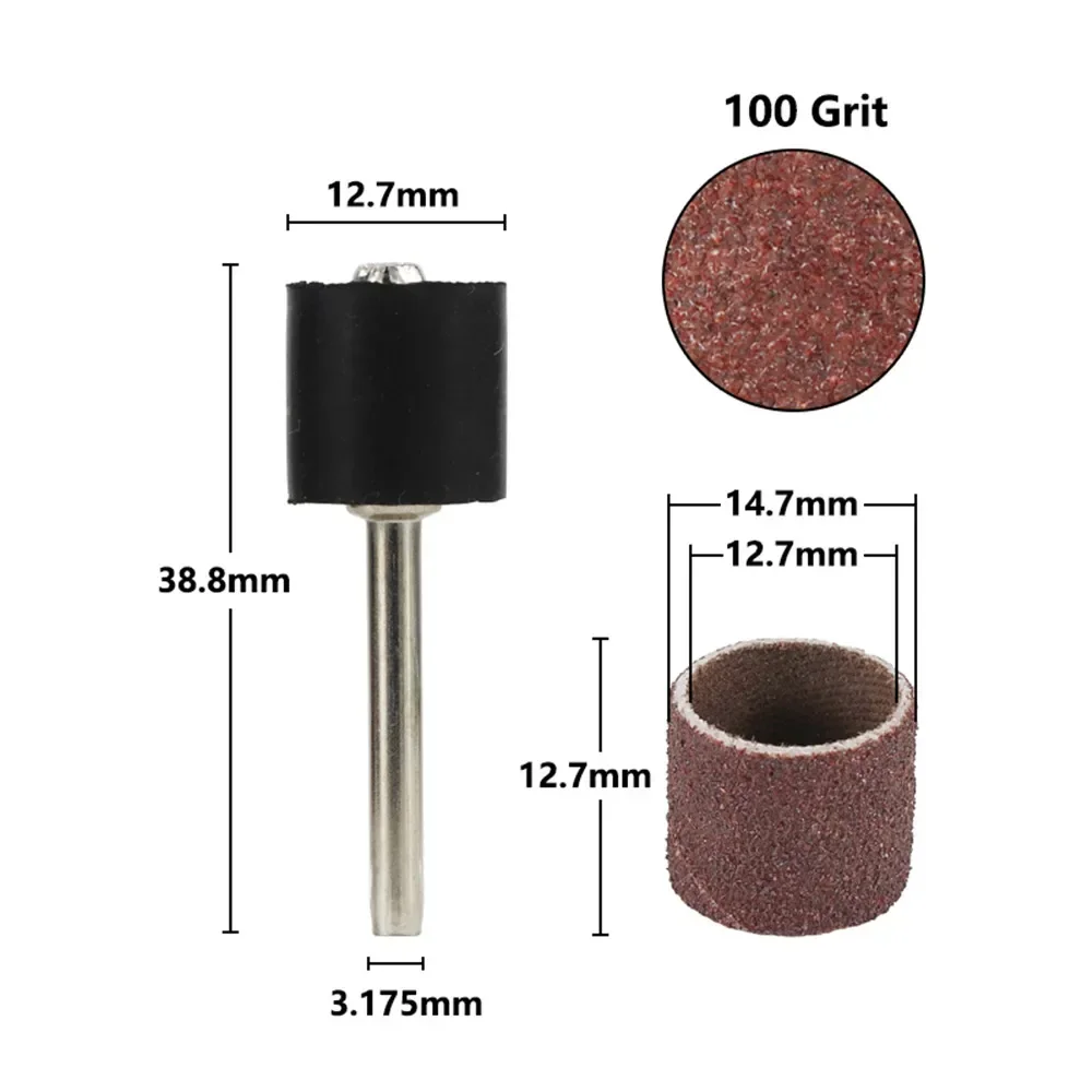 12.7mm Sanding Drum Kit 11pcs 100 Grit Bands for Dremel Rotary Accessories Abrasive Tools