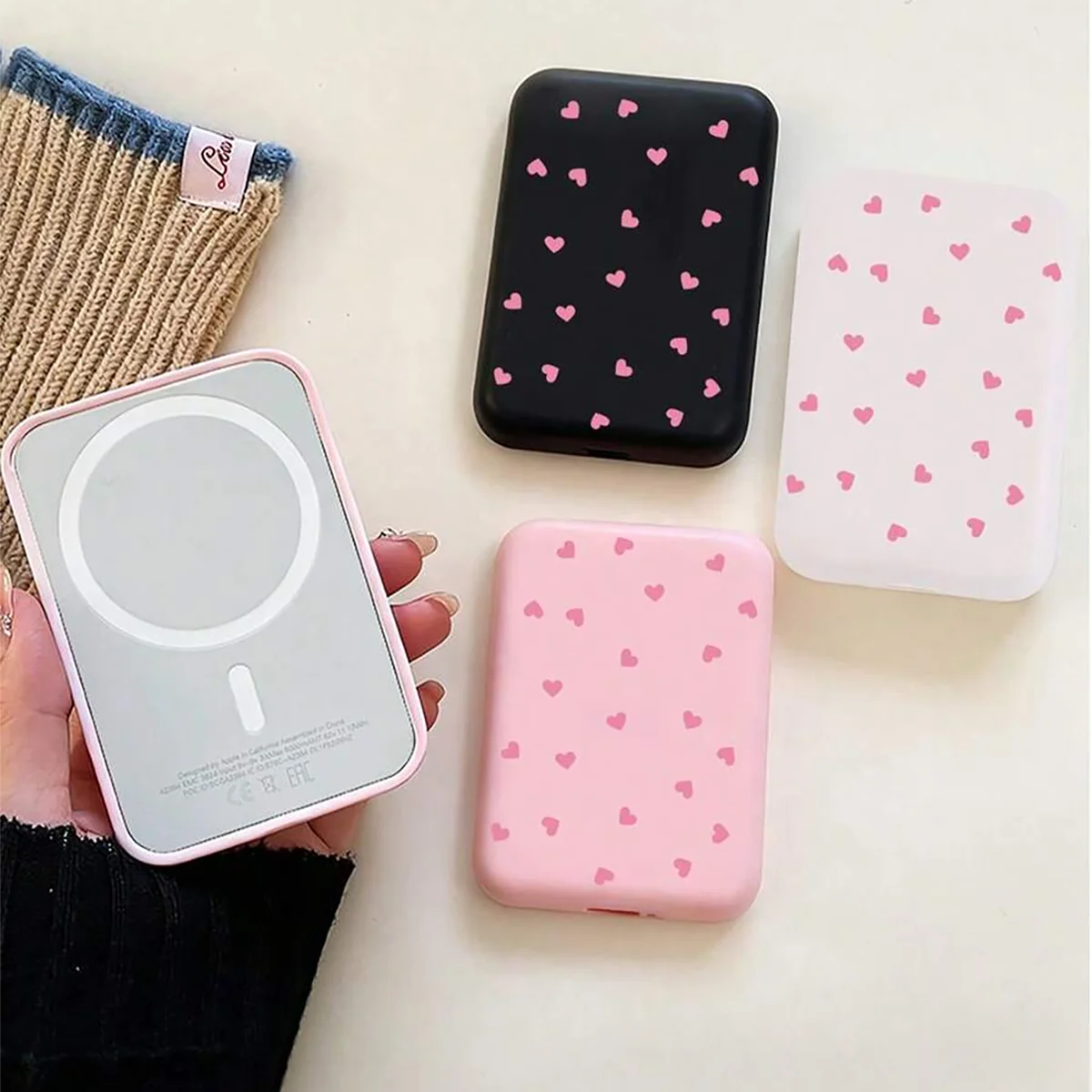 2Pcs Heart-Shaped Power Bank Protective Case, Compatible with A2384 1460Mah Battery, Compatible with iPhone 17/16/15/14 Series, Wireless Charging Protective Case, Soft Tpu Anti-Drop Protective Case, Cute Gift for Women (Only the Case, Battery Not Included)