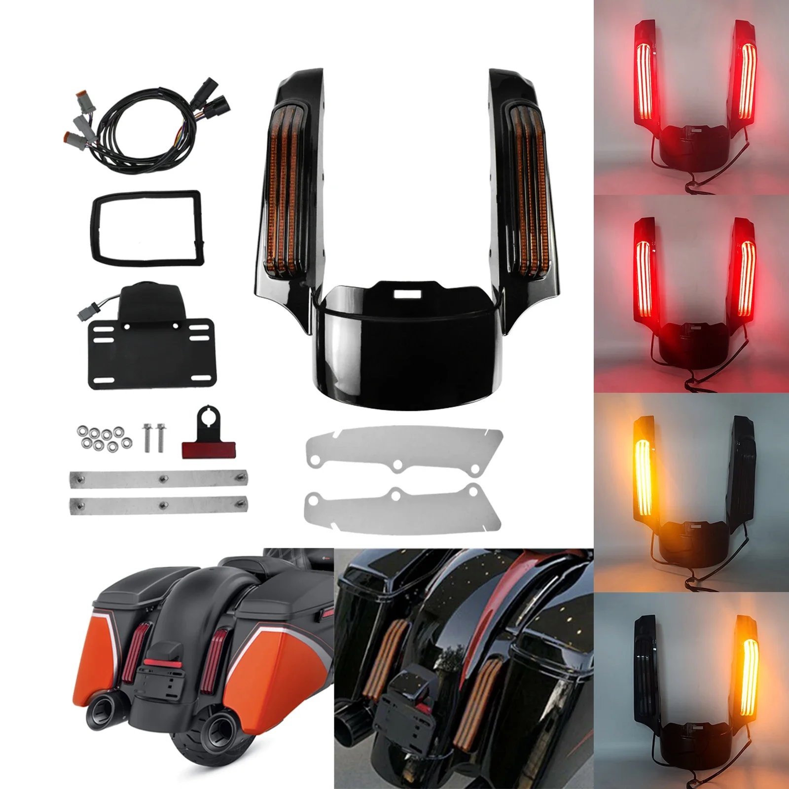 Motorfiets Zwart Achterspatbord Extension Fascia Met LED Licht Voor Harley Touring Electra Street Glide Road King FLTRX 2009-2023