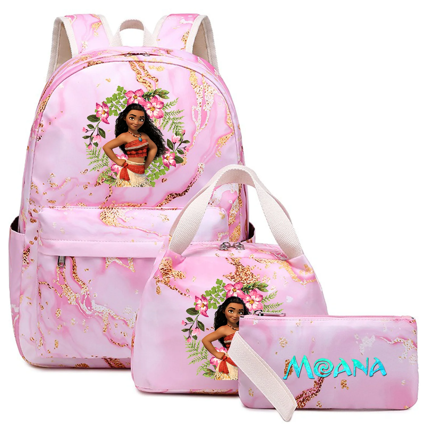 3Pcs/Set Moana Backpack Girl Kids Pen Lunch Bags Bookbag Women Teenagers Schoolbags Travel Laptop Backpack Sets