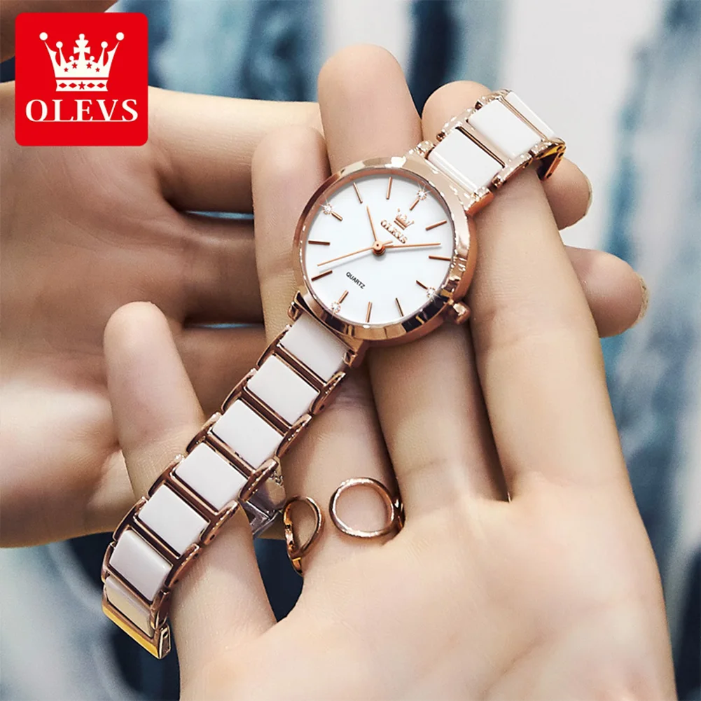 OLEVS-reloj de cuarzo con correa de cerámica para mujer, nuevo accesorio de marca de lujo, resistente al agua, con fecha, regalo