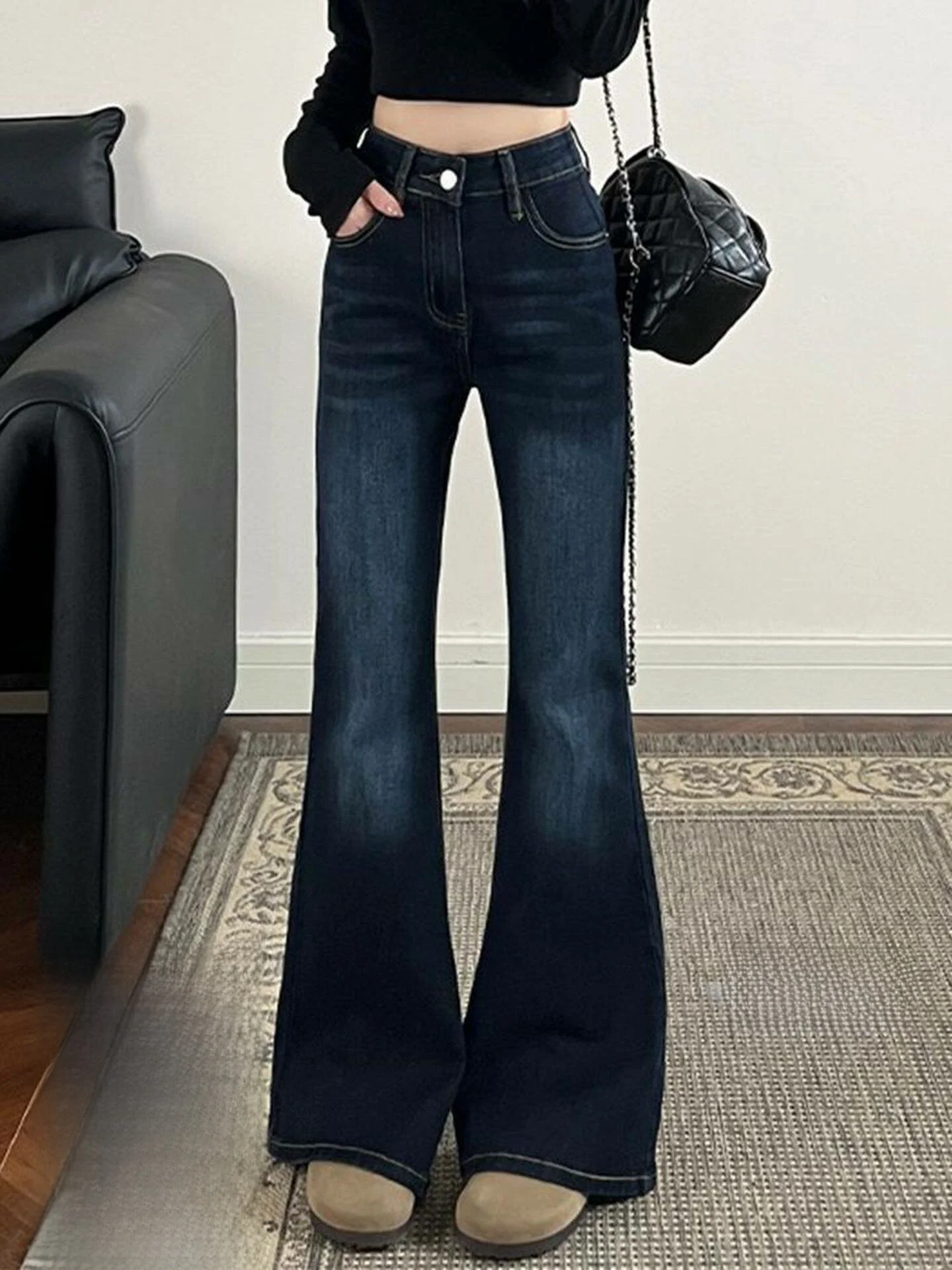 

High Waist Bell Bottom Denim Jeans Women's Spicy Style Thin Slimming Summer New Arrival plus Size Anti-Wrinkle Commute Suitable