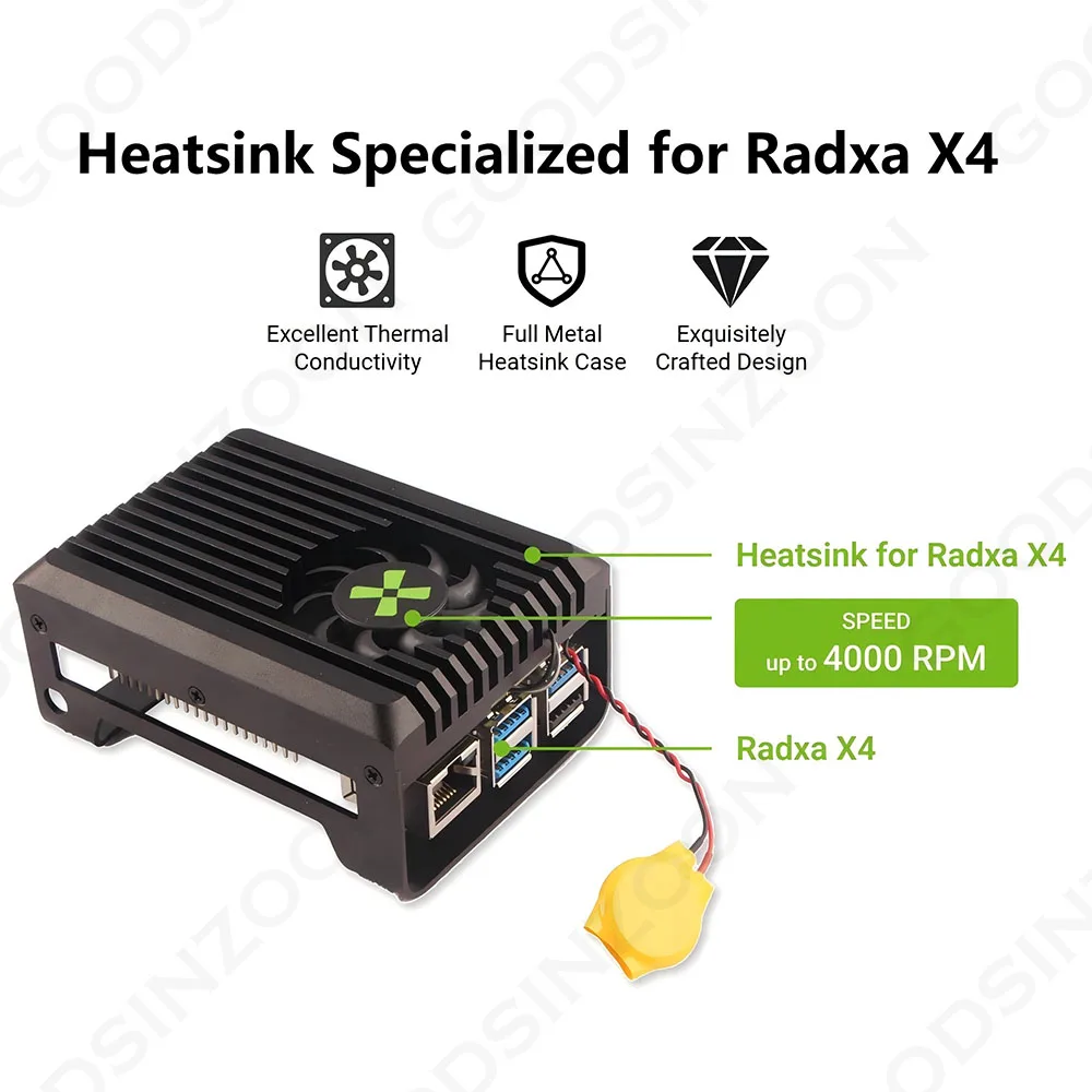 Premium Metal Heatsink Case with Fan Kit for Radxa X4, Shell Cooler Heat Sink for Radxa X4 Active Cooler