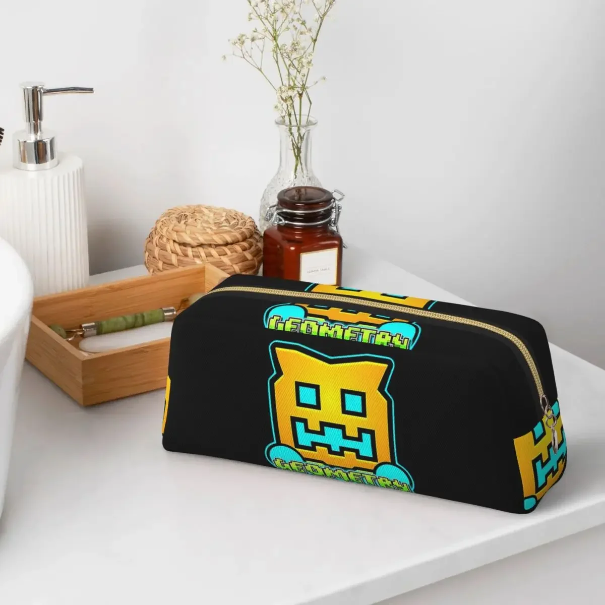 Video Game Geometry Dash Pencil Cases for Students Pen Box Pencil Bag Large Capacity Pencil Pouch Storage Stationery Supplies