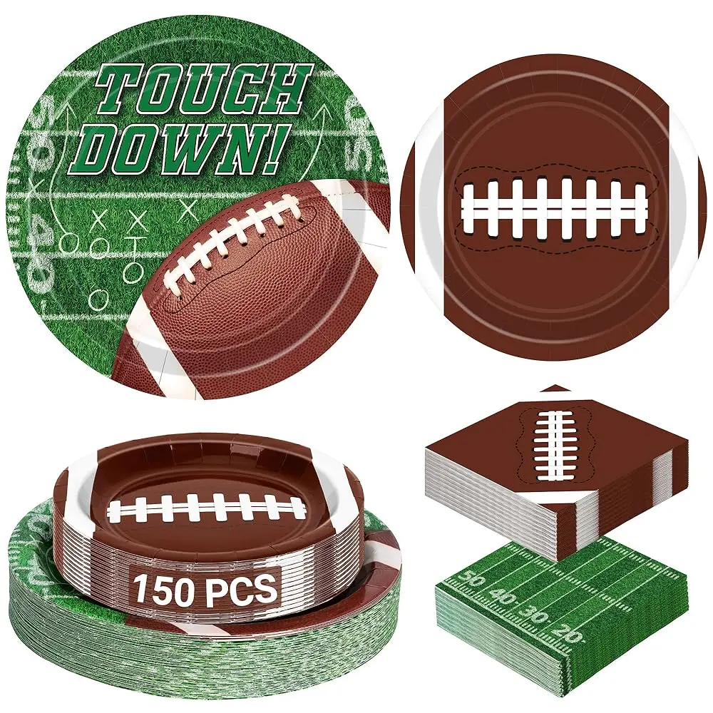 Football Party Supplies Set - 150 PCS Dinnerware, Decorations Include Plates, Napkins for Game Day, Birthday Party