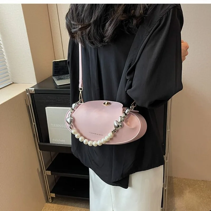 Tas tangan desainer mewah, tas wanita, tas selempang populer, tas bahu rantai mutiara, tas kulit PU kualitas tinggi, tas tangan desainer mewah, trendi, unik