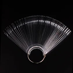 50pcs Gel Polish Display Tips Manicure Clear Nail Swatch Sticks with Ring False Nail Sample Sticks 50 Colors Practice Fan-shaped