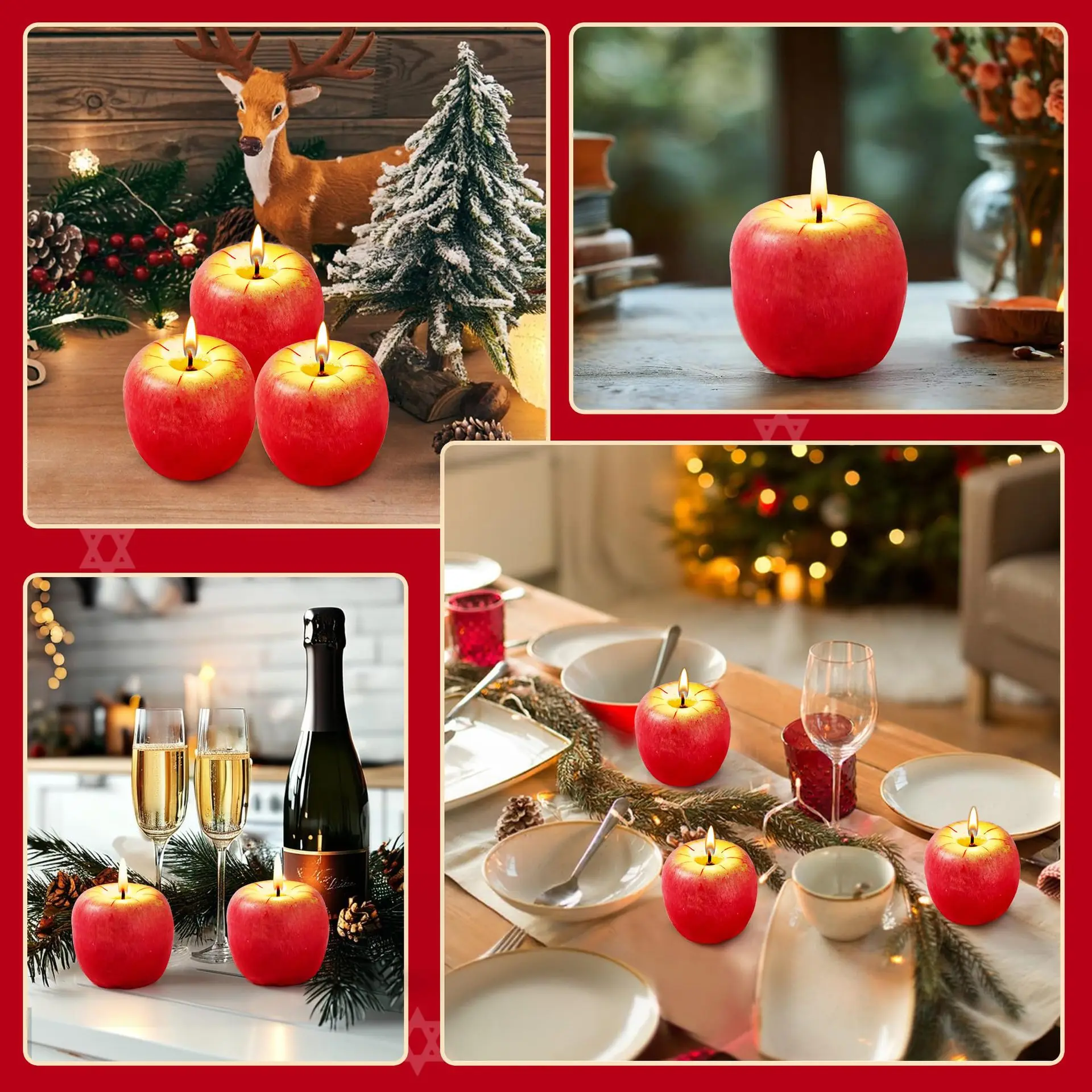 1/3/5/6/12pcs Creative Apple Candle, Long-Lasting Smokeless Fragrance Candle Set for Christmas New Year Decor Aromatherapy Gift