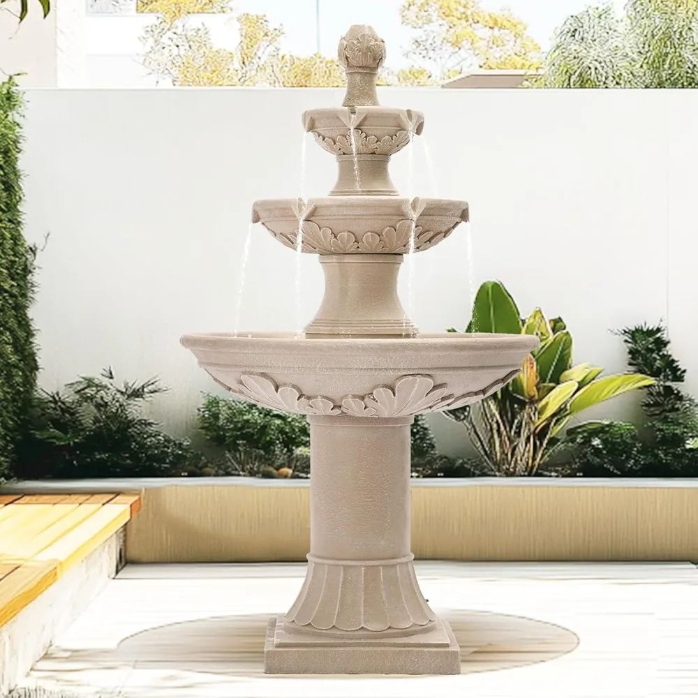 

Italian Outdoor Water Fountain, 48 H Waterfalls with Pump, 3-Tier Roman Pillar Garden Fountain, Indoor/Outdoor Modern