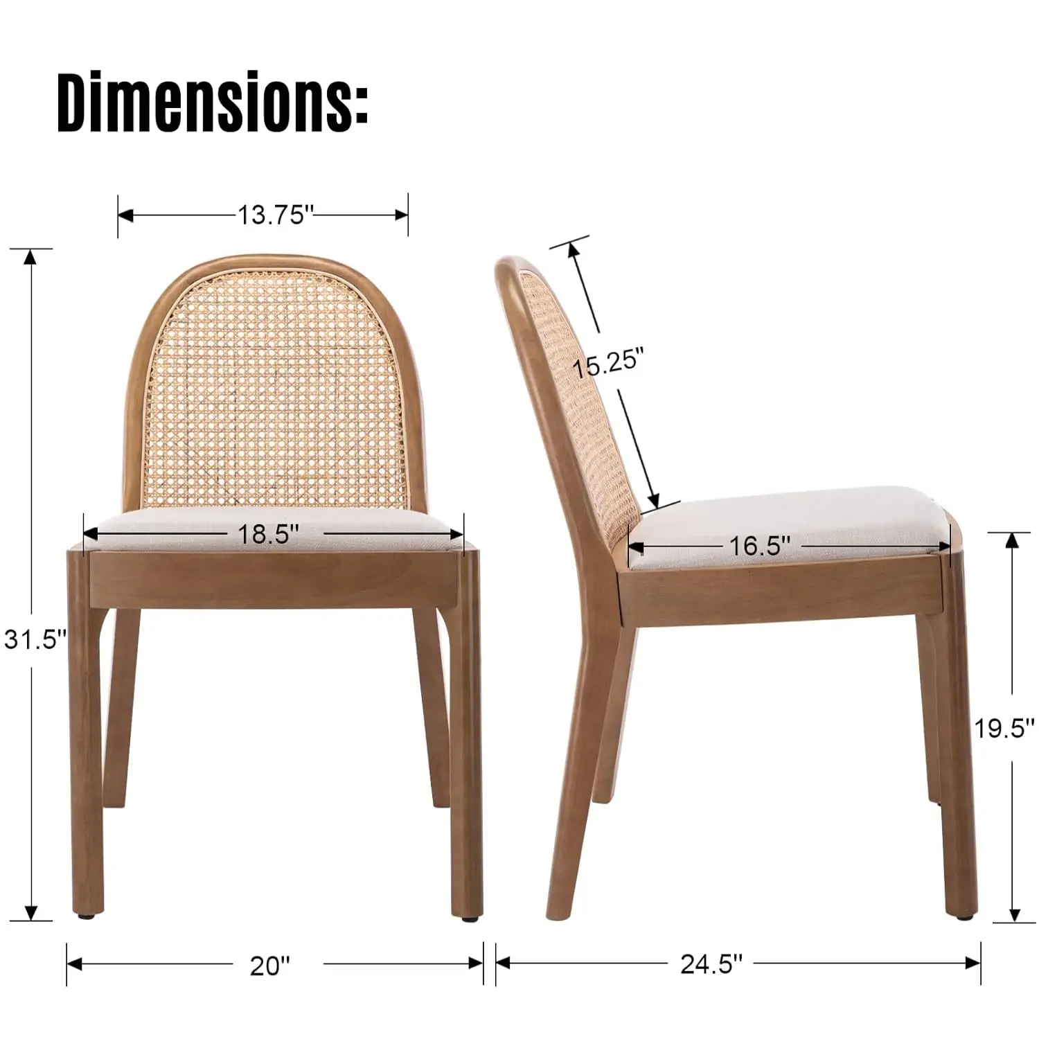 #Linen Dining Chairs Set of 2, Natural Woven Cane Back Side Chairs with Solid Wood Legs Mid Century Dinner Chairs for, Custom