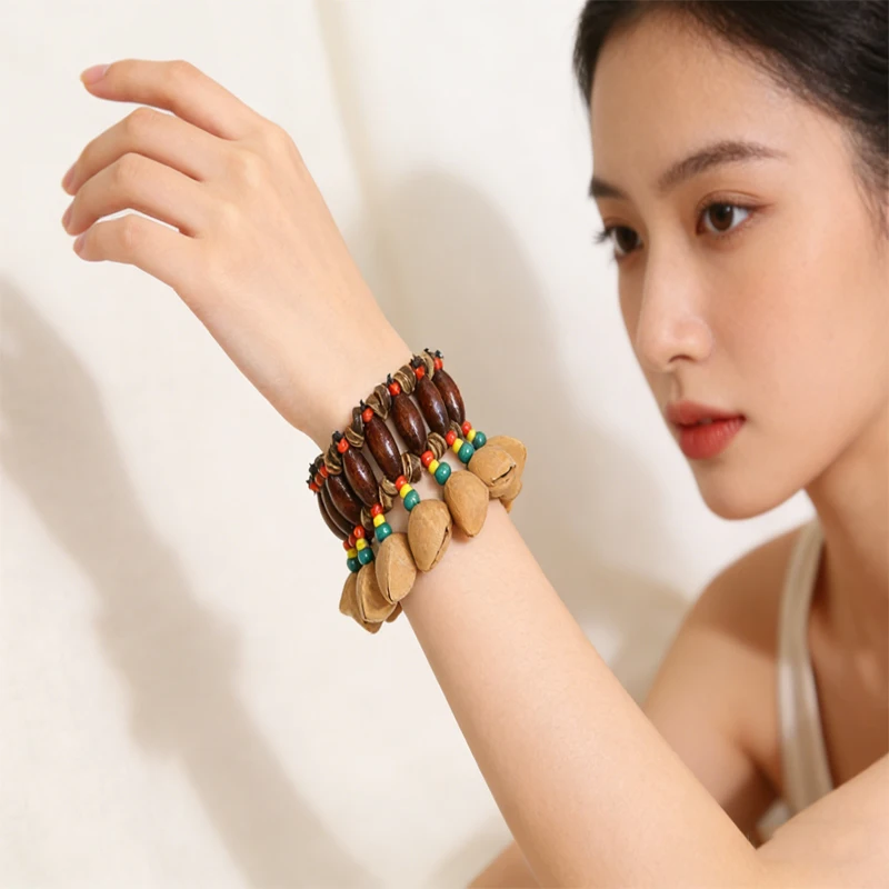 Nutshell Hand Bells Natural Plant Ankle & Wrist Bracelet  Wrist RattleRelaxing Sound Musical Instruments for Sound Healing