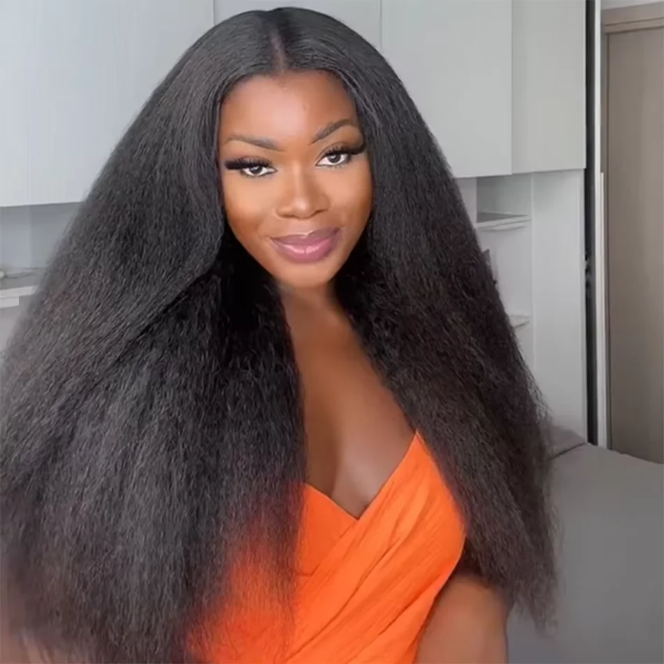 Natural Color Human Hair Kinky Straight V Part Wig 28 32 Inch Machine Made No Leave Out Upgrade U Part Alternative Brazilian Remy Human Hair For Daily Women Beginners