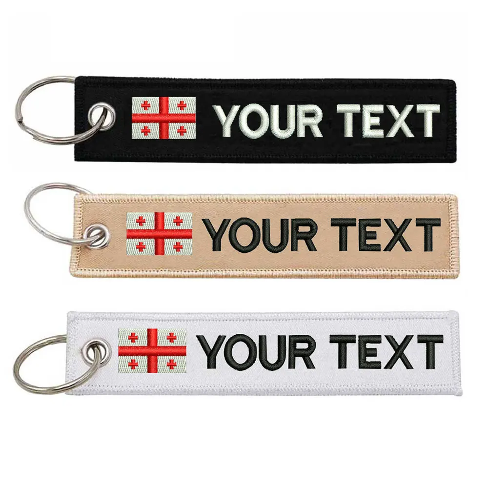 Personalized Georgia Flag Keychain  Customize Text Tag Double Sided Embroidery for Motorcycles Cars ATV Scooters