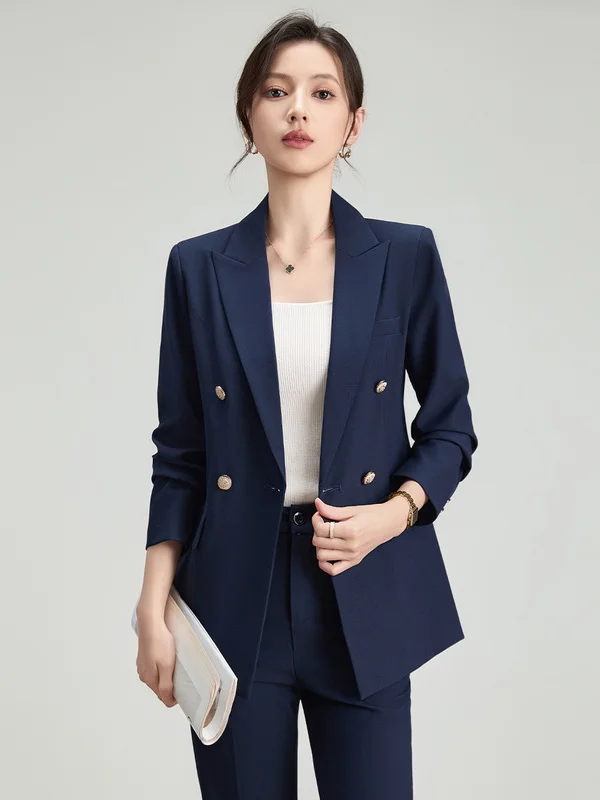 Elegant Women's Suit Set for Interview Autumn Winter High End Fashion Commute Style Fitted Polyester Long Sleeve Single Button