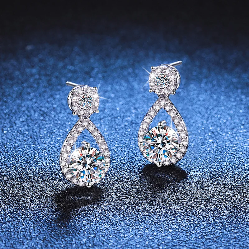 Platinum PT950 18K Gold Earrings Women's Geometry Water Droplet Moissanite Diamond Earrings D Color 1 Carat Moissanite