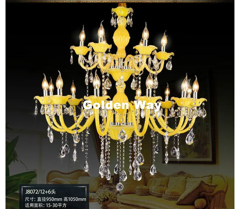 New Crystal Chandelier Modern Crystal Chandelier 6/8/10/12/15/18 Arm Optional Lustres De Cristal Chandelier Lighting Yellow Body