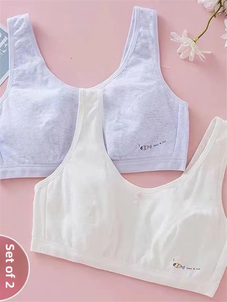 Pure Cotton Developing Teenage Girls Vest Style Bra Double Layer Cotton Breathable Comfortable Underwear for High School Girls