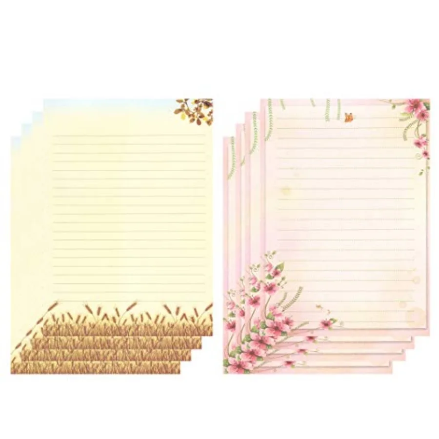 50 Writing Stationery Paper Set, Lined Stationery Paper for Writing letters, Floral Letter Writing Papers with lines for Invita