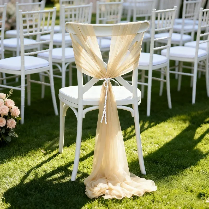 Wedding Chair Sash Beauty Tulle Polyester Streamer Hotel Banquet Decoration Chair Cover Tie Ribbon Bow